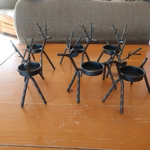 SET 6 RUSTIC REINDEER TEA LIGHT SET PRIMITIVE FARMHOUSE DECOR BRONZE